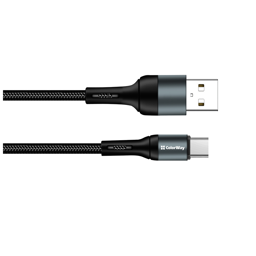 Дата кабель USB 2.0 AM to USB-C 1.0m nylon black ColorWay (CW-CBUC045-BK) - фото 4 Дата кабель USB 2.0 AM to USB-C 1.0m nylon black ColorWay (CW-CBUC045-BK) - фото 4