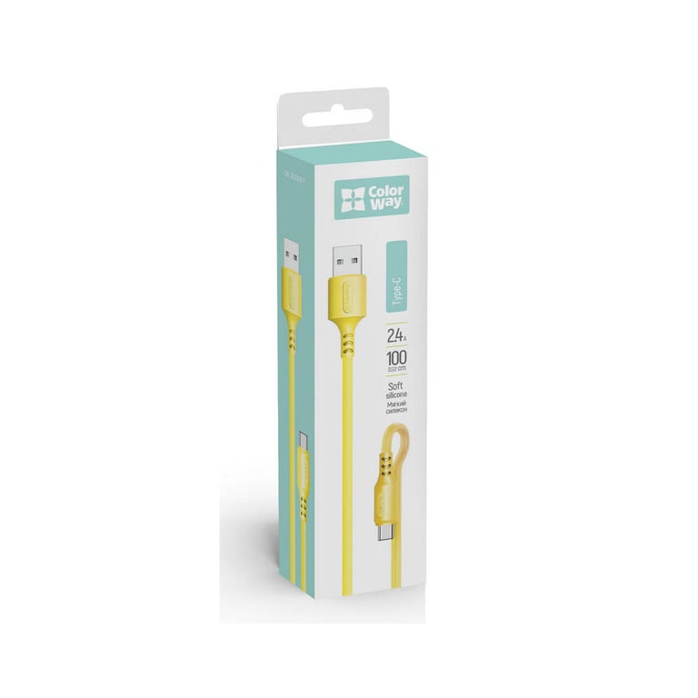 Дата кабель USB 2.0 AM to USB-C 1.0m soft silicone yellow ColorWay (CW-CBUC043-Y) - фото 2