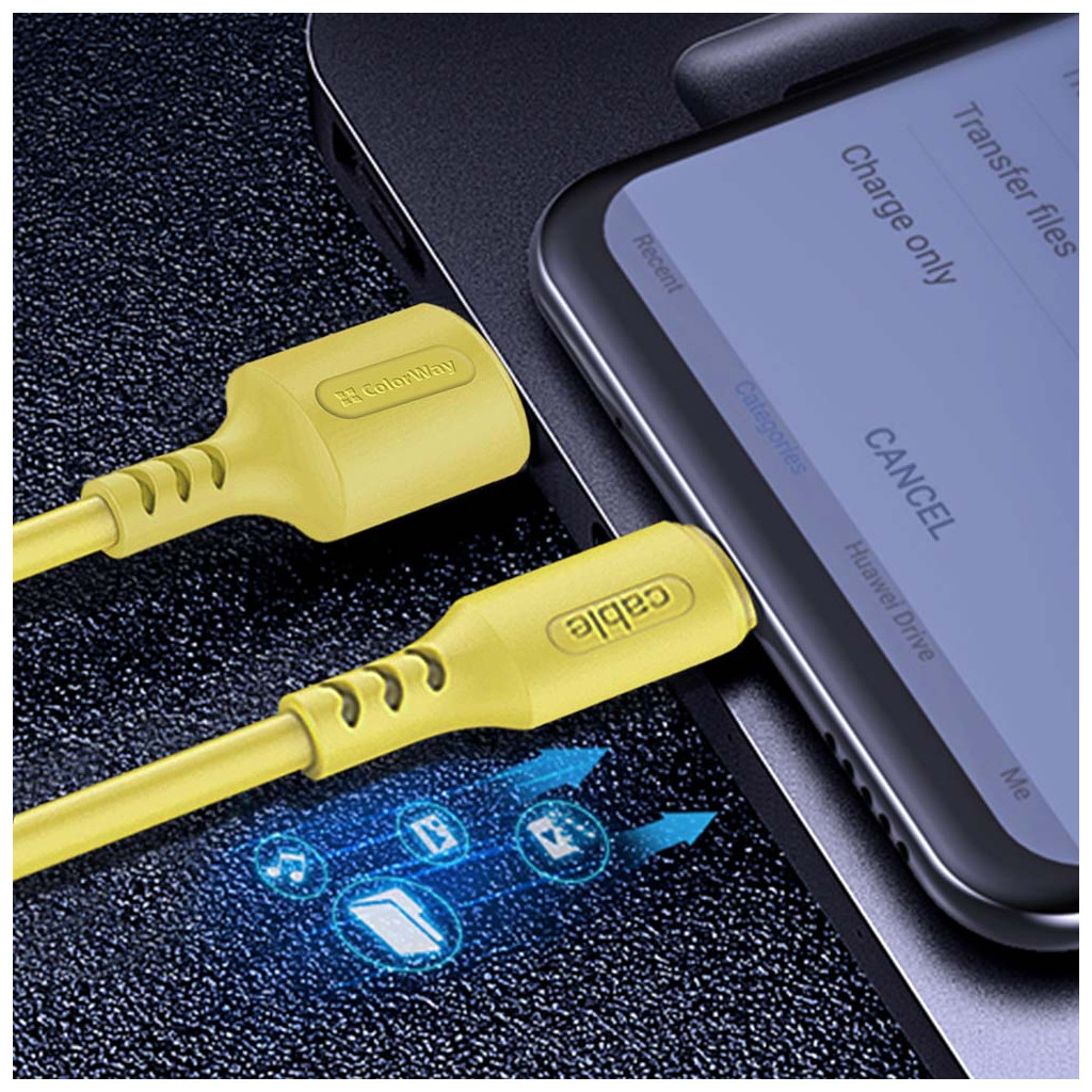 Дата кабель USB 2.0 AM to USB-C 1.0m soft silicone yellow ColorWay (CW-CBUC043-Y) - фото 6 Дата кабель USB 2.0 AM to USB-C 1.0m soft silicone yellow ColorWay (CW-CBUC043-Y) - фото 6