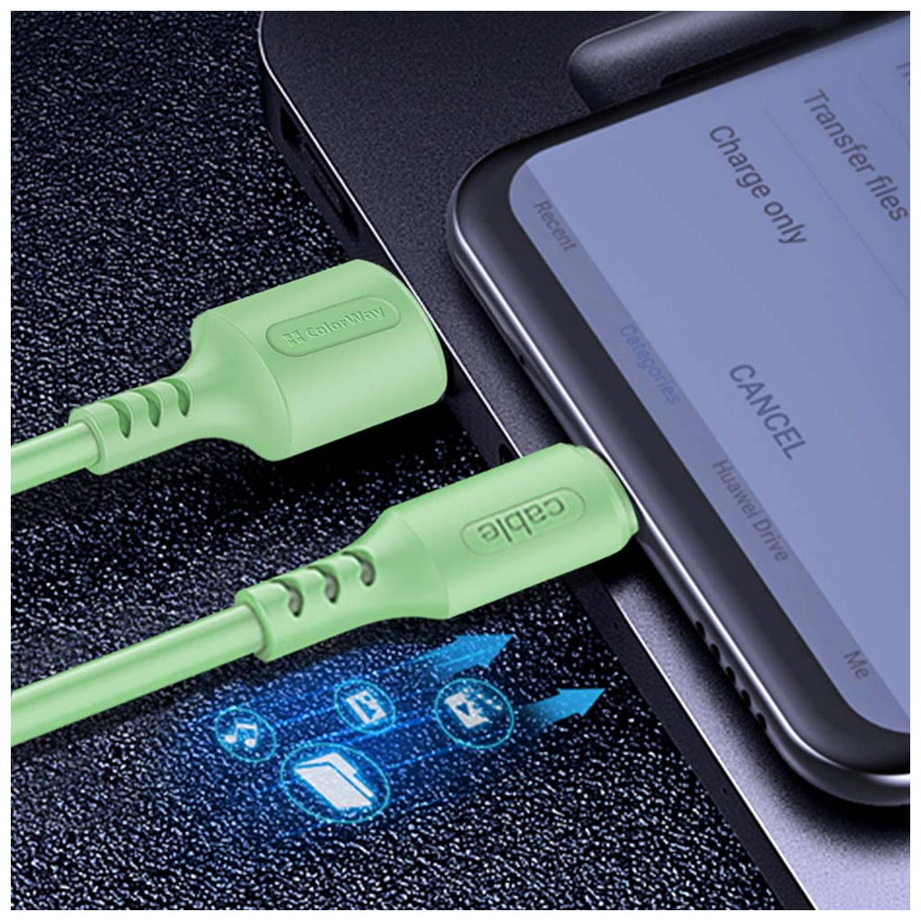 Дата кабель USB 2.0 AM to USB-C 1.0m soft silicone green ColorWay (CW-CBUC042-GR) - фото 6 Дата кабель USB 2.0 AM to USB-C 1.0m soft silicone green ColorWay (CW-CBUC042-GR) - фото 6
