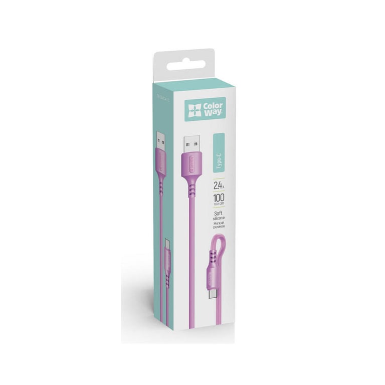 Дата кабель USB 2.0 AM to USB-C 1.0m soft silicone violet ColorWay (CW-CBUC044-PU) - фото 2