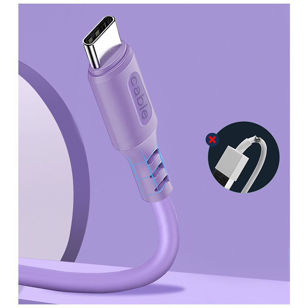 Дата кабель USB 2.0 AM to USB-C 1.0m soft silicone violet ColorWay (CW-CBUC044-PU) - фото 3 Дата кабель USB 2.0 AM to USB-C 1.0m soft silicone violet ColorWay (CW-CBUC044-PU) - фото 3