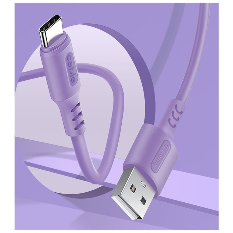 Дата кабель USB 2.0 AM to USB-C 1.0m soft silicone violet ColorWay (CW-CBUC044-PU) - фото 4