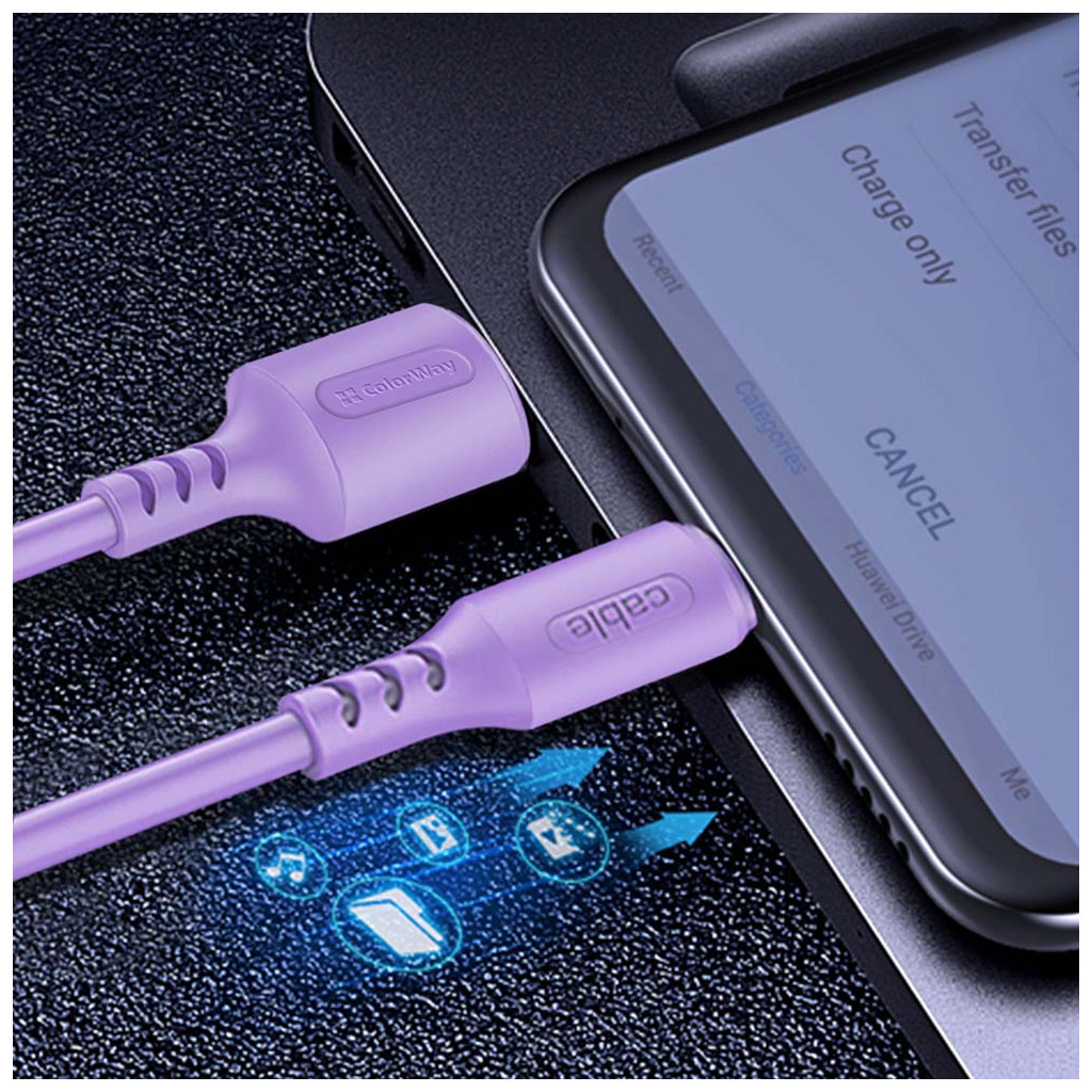 Дата кабель USB 2.0 AM to USB-C 1.0m soft silicone violet ColorWay (CW-CBUC044-PU) - фото 5 Дата кабель USB 2.0 AM to USB-C 1.0m soft silicone violet ColorWay (CW-CBUC044-PU) - фото 5