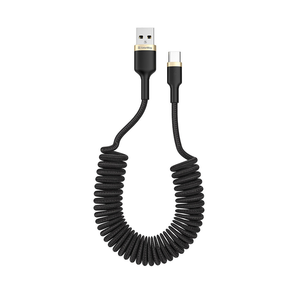 Дата кабель USB 2.0 AM to Type-C 1.0m spiral black ColorWay (CW-CBUC051-BK) - головне фото