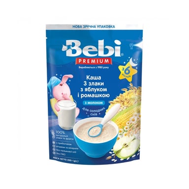 Дитяча каша Bebi Premium молочна 3 злаки з яблуком та ромашкою +6 міс. 200 г (8606019654399) - фото 1