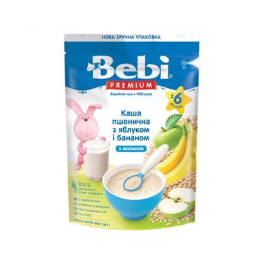 Дитяча каша Bebi Premium молочна пшенична з яблуком та бананом +6 міс. 200 г (8606019654344) - фото 1