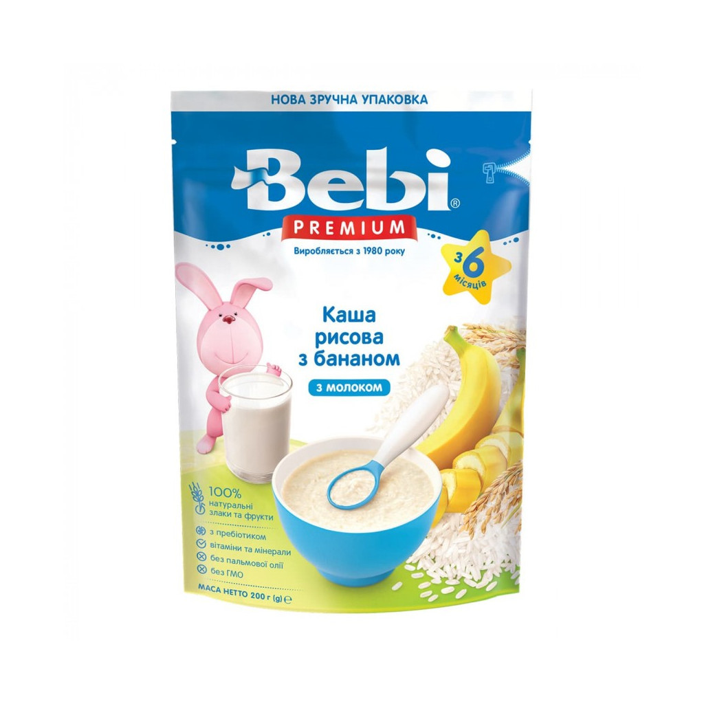 Дитяча каша Bebi Premium молочна Рисова з бананом +6 міс. 200 г (8606019654276) - фото 1