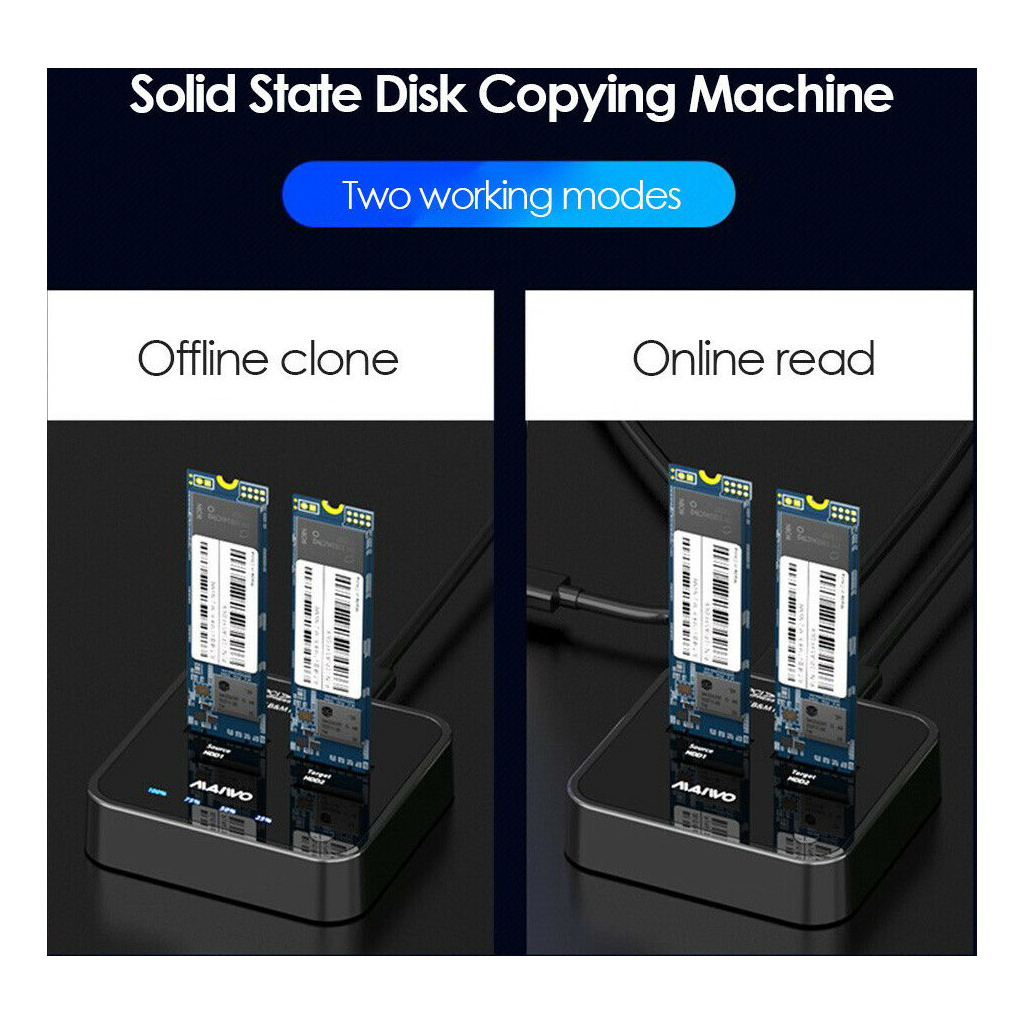 Док-станція для накопичувачів Maiwo 2*NVMe M.2 SSD Key M/B+M USB 3.1 Gen2 Type-C (K3016P) - фото 8 Док-станція для накопичувачів Maiwo 2*NVMe M.2 SSD Key M/B+M USB 3.1 Gen2 Type-C (K3016P) - фото 8