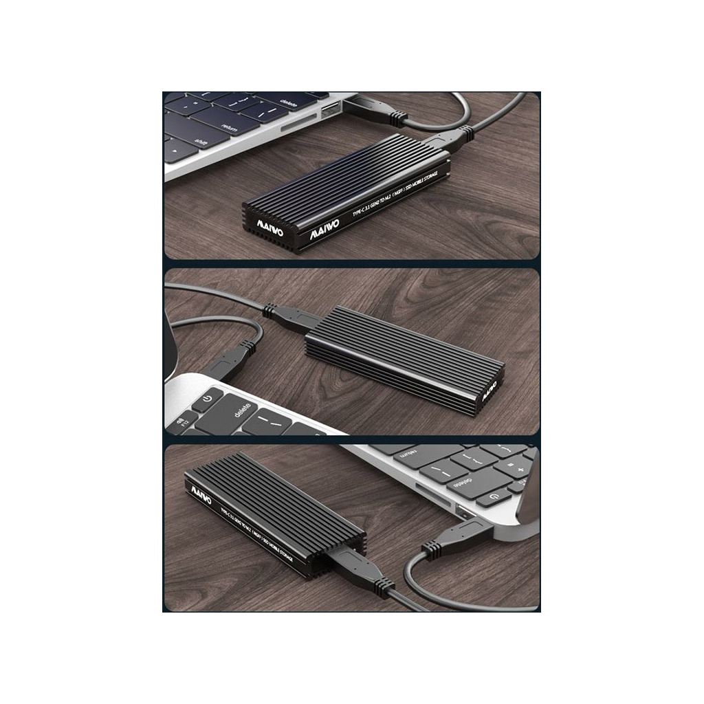 Кишеня зовнішня Maiwo M.2 SSD NVMe/SATA combo USB3.1 GEN2 Type-C al. (K1687P2) - фото 5 Кишеня зовнішня Maiwo M.2 SSD NVMe/SATA combo USB3.1 GEN2 Type-C al. (K1687P2) - фото 5
