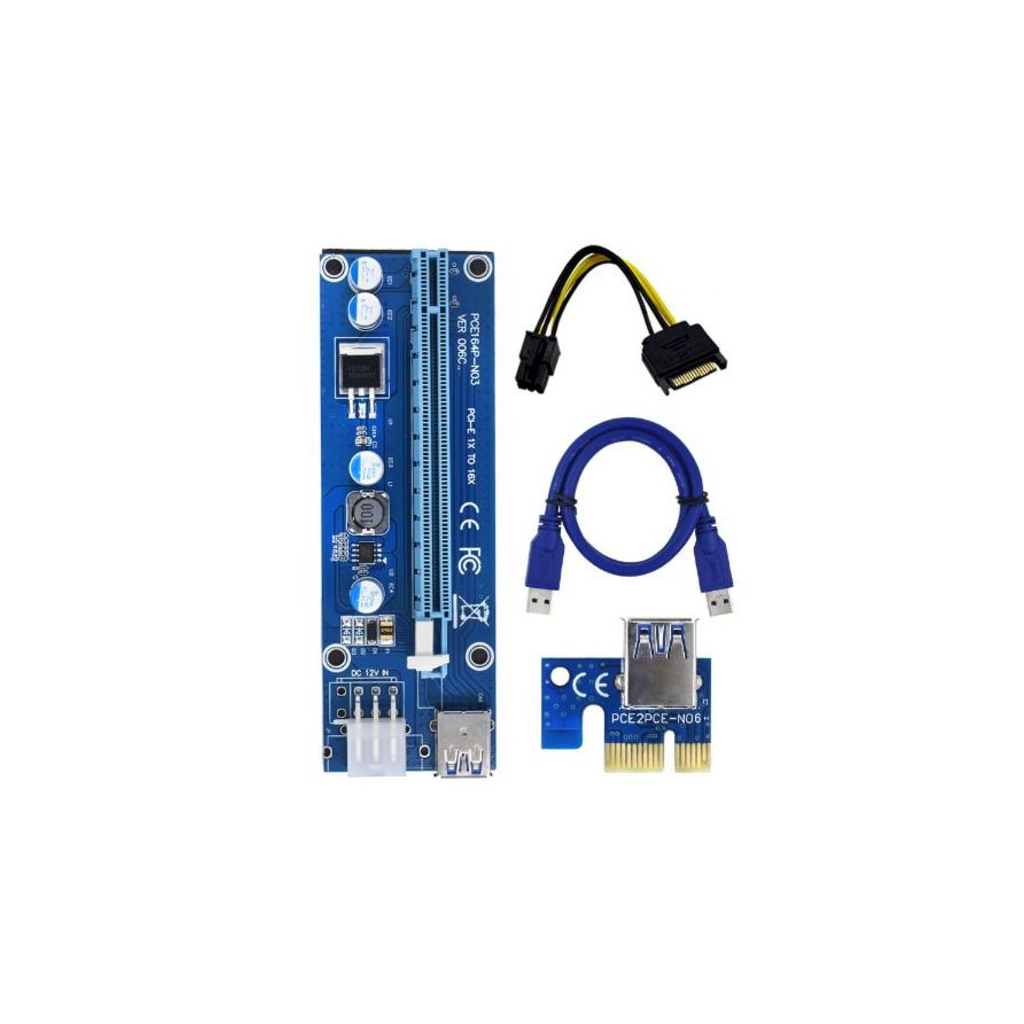 Райзер PCI-E x1 to 16x 60cm USB 3.0 Cable SATA to 6Pin Power v.006C Dynamode (RX-riser-006c 6 pin) - фото 1