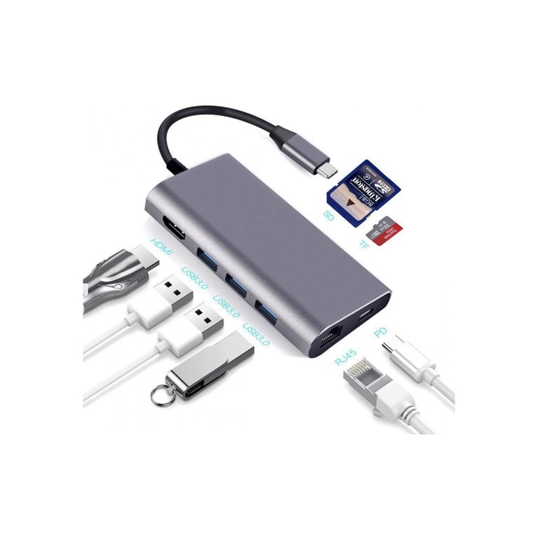 Концентратор Dynamode USB3.1 Type-C to HDMI, 3хUSB3.0, RJ45, USB Type-C Female, SD (Dock-USB-TypeC-HDMI-USB3.0-RJ45) - фото 4