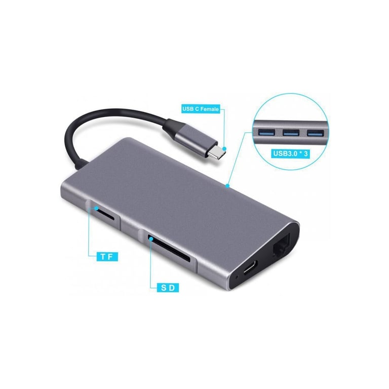 Концентратор Dynamode USB3.1 Type-C to HDMI, 3хUSB3.0, RJ45, USB Type-C Female, SD (Dock-USB-TypeC-HDMI-USB3.0-RJ45) - фото 6