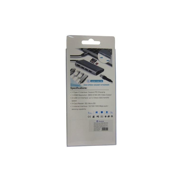 Концентратор Dynamode USB3.1 Type-C to HDMI, 3хUSB3.0, RJ45, USB Type-C Female, SD (Dock-USB-TypeC-HDMI-USB3.0-RJ45) - фото 8