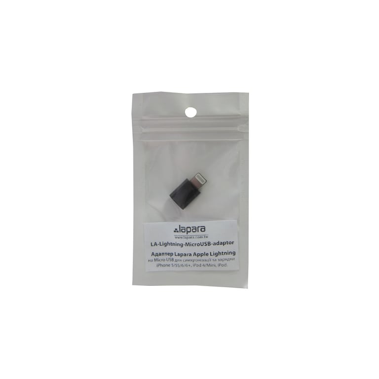Перехідник Lightning to Micro USB Lapara (LA-Lightning-MicroUSB-adaptor black) - фото 2