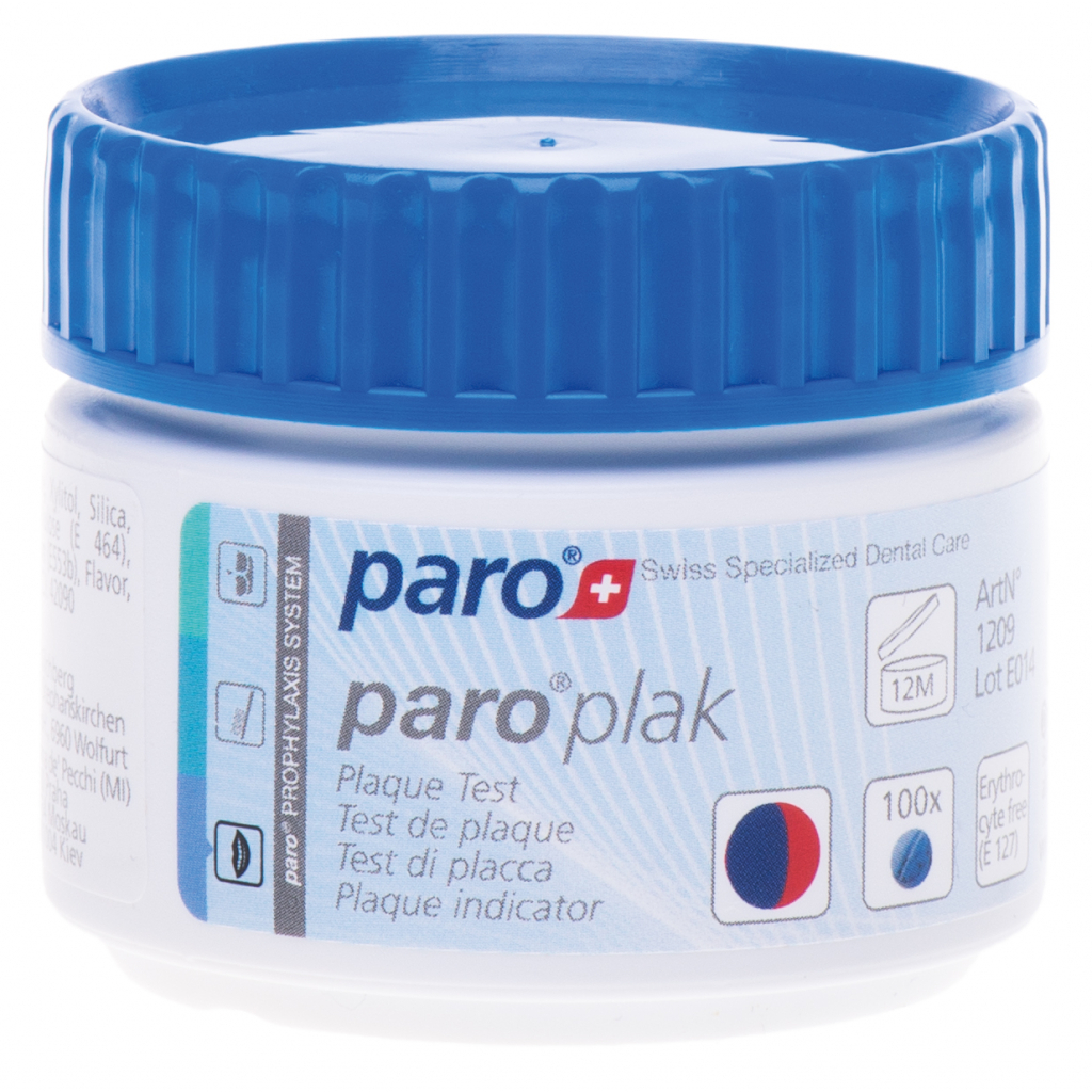 Таблетки для індикації зубного нальоту Paro Swiss plak 2-кольорові 100 шт. (7610458012093) - головне фото