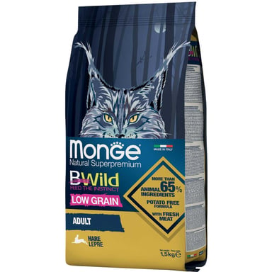 Сухий корм для кішок Monge Cat Bwild Low Grain з м'ясом зайця 1.5 кг (8009470012003) - фото 1