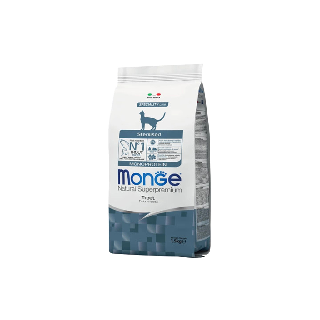 Сухий корм для кішок Monge Cat Monoprotein Sterilised з фореллю 1.5 кг (8009470005494) - головне фото
