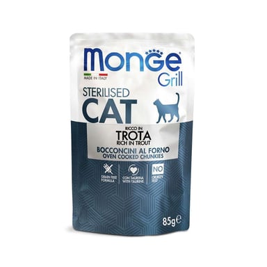 Вологий корм для кішок Monge Cat Grill Sterilised форель 85 г (шматочки в жиле) (8009470013659) - фото 1