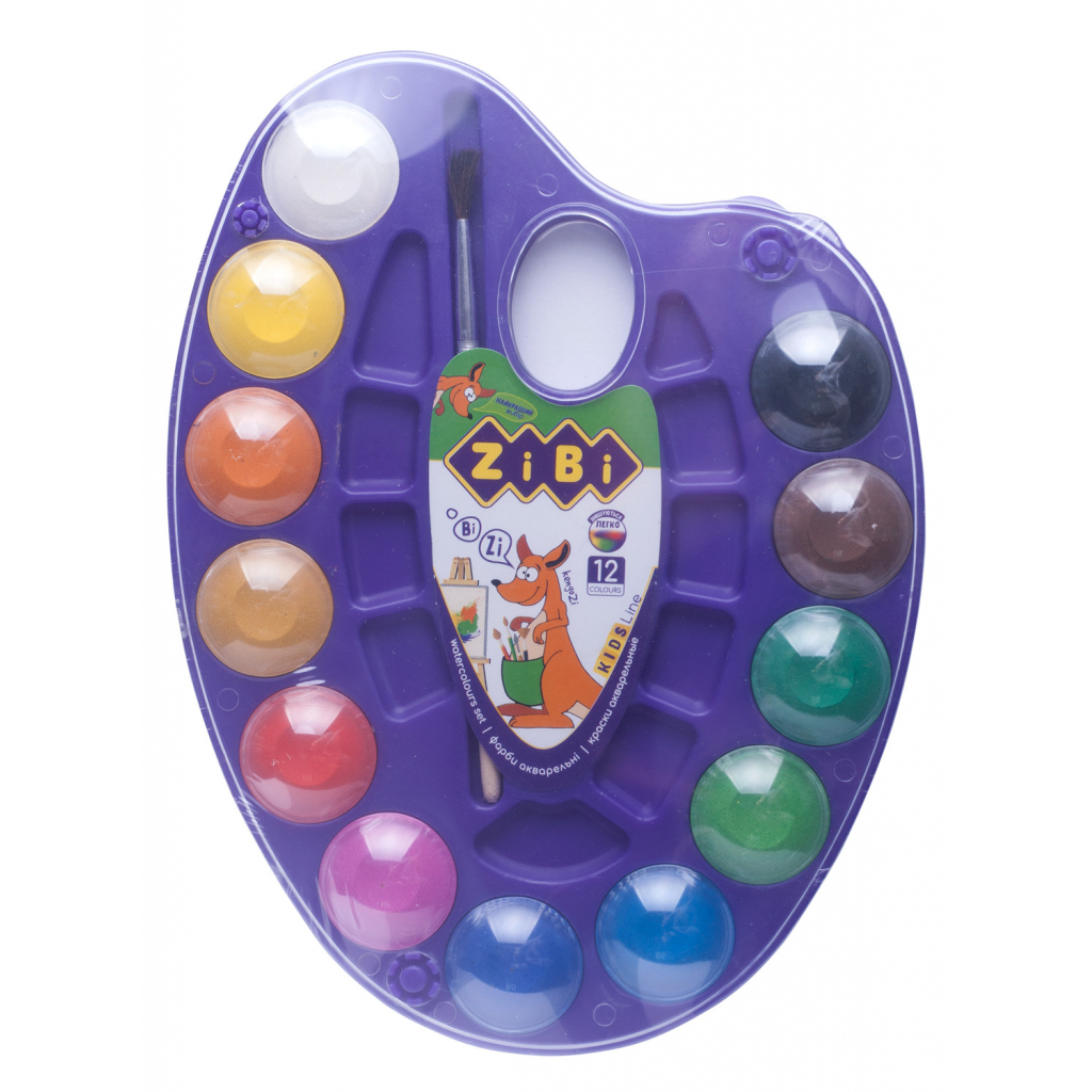 Акварельні фарби ZiBi KIDS Line на палітрі, 12 кол. натур. пензель фіолетові (ZB.6558-07) Акварельні фарби ZiBi KIDS Line на палітрі, 12 кол. натур. пензель фіолетові (ZB.6558-07)