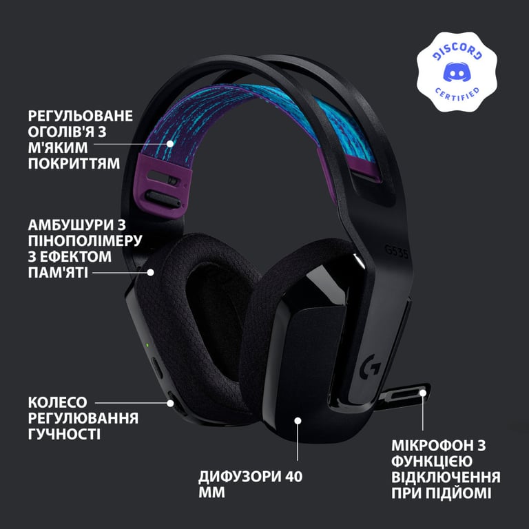 Навушники Logitech G535 Lightspeed Wireless Gaming Headset Black (981-000972) - фото 6