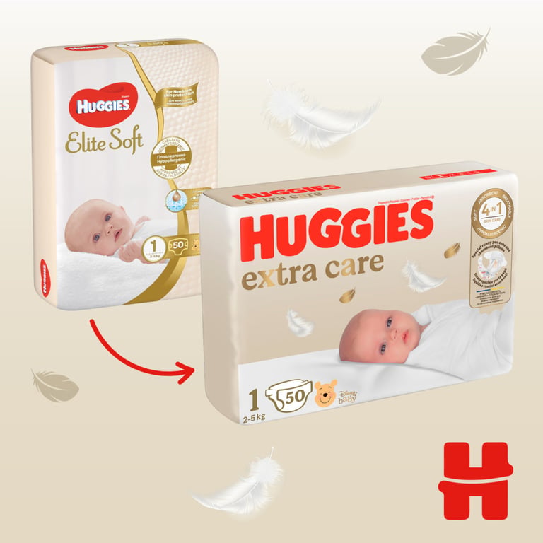 Підгузки Huggies Extra Care Розмір 1 (2-5 кг) 50 шт (5029053564883) - фото 5