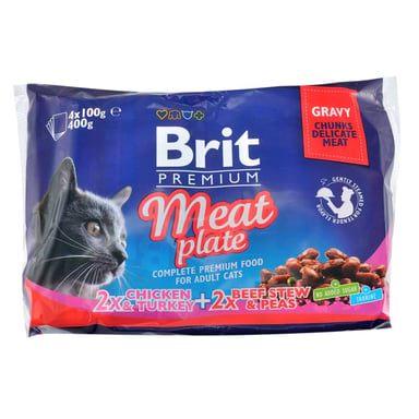 Вологий корм для кішок Brit Premium Cat м'ясна тарілка 4 шт по 100 г (8595602506262) - фото 1