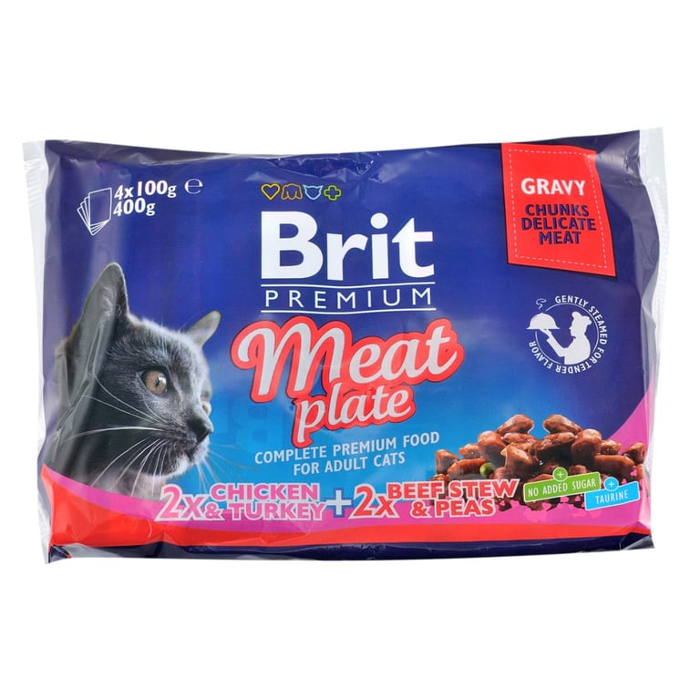 Вологий корм для кішок Brit Premium Cat м'ясна тарілка 4 шт по 100 г (8595602506262) - фото 1
