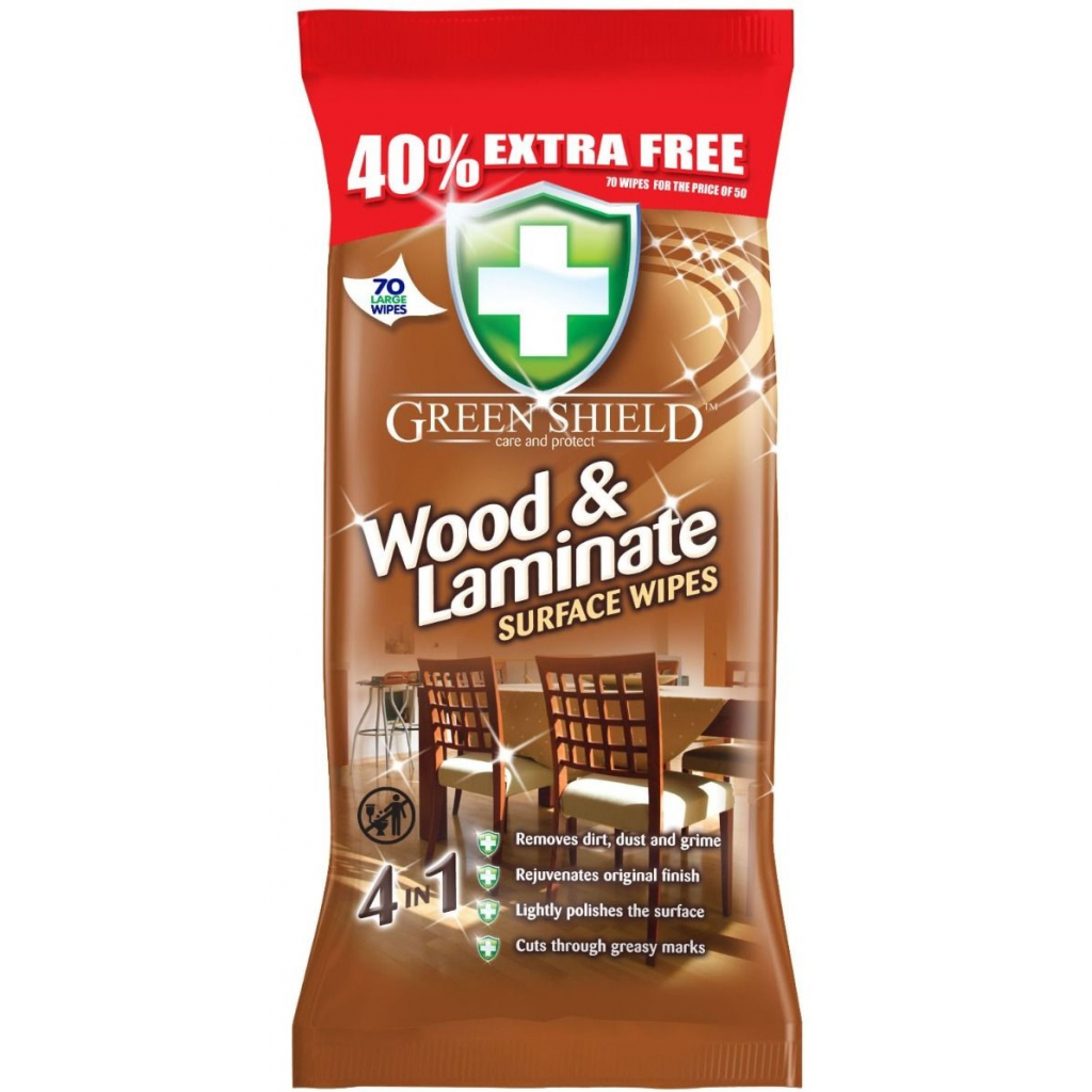 Серветки для прибирання Green Shield для чищення дерева та ламінату 70 шт. (5060110225330) - фото 1
