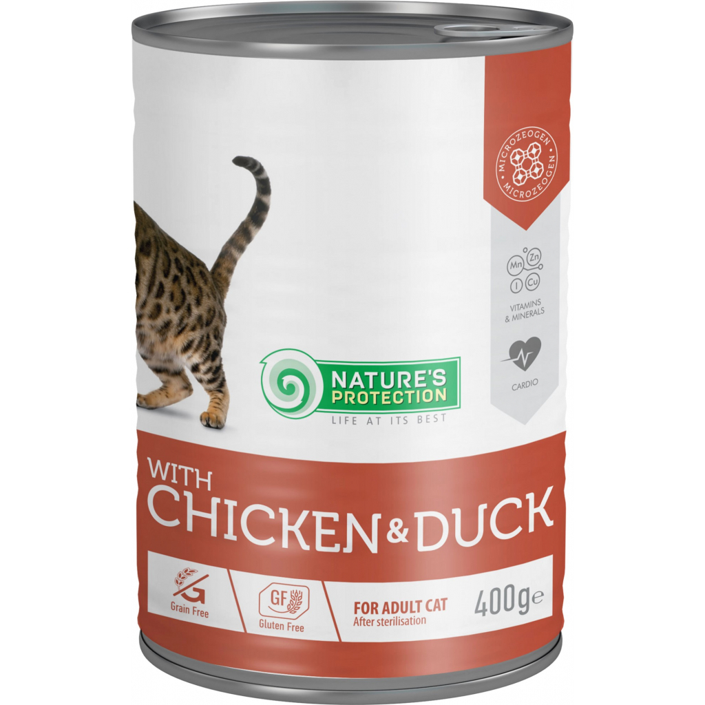 Консерви для котів Nature's Protection Adult Sterilised Chicken & Duck 400 г (KIK45611) - фото 1 Консерви для котів Nature's Protection Adult Sterilised Chicken & Duck 400 г (KIK45611) - фото 1