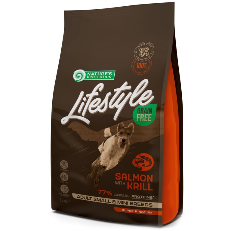 Сухий корм для собак Nature’s Protection Lifestyle Grain Free Salmon, krill Adult Small&Mini 1.5 кг (NPLS45680)