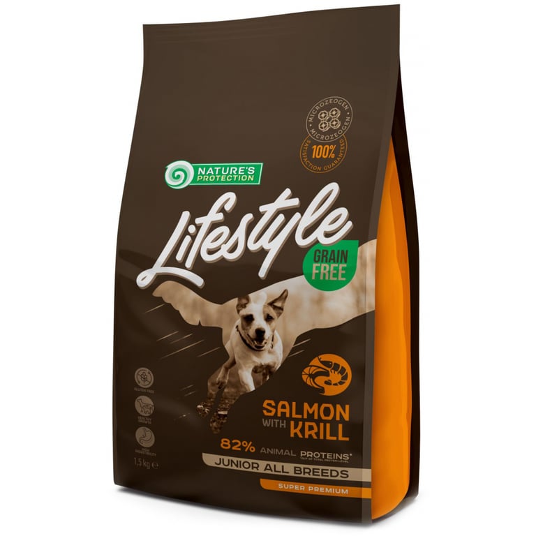 Сухий корм для собак Nature’s Protection Lifestyle Grain Free Salmon, Krill Junior All Breeds 1.5 кг (NPLS45686)