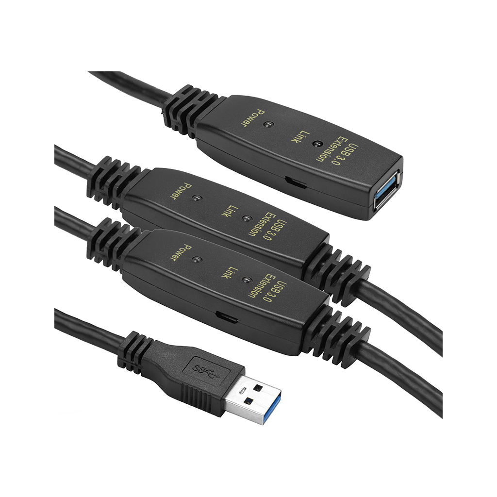 Адаптер USB 3.0 AM - AF, 20 m, active PowerPlant (CA912865) - фото 1