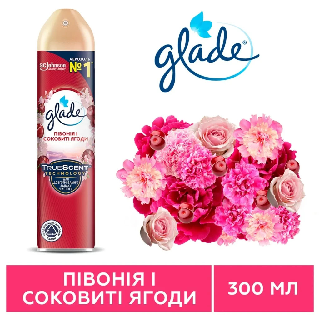 Освіжувач повітря Glade Півонія і соковиті ягоди 300 мл (5000204954876/5000204341171) - фото 4 Освіжувач повітря Glade Півонія і соковиті ягоди 300 мл (5000204954876/5000204341171) - фото 4