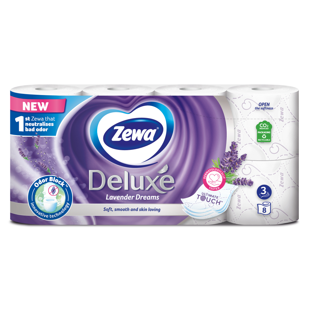 Туалетний папір Zewa Deluxe Лаванда 3 шари 8 рулонів (7322541171777)