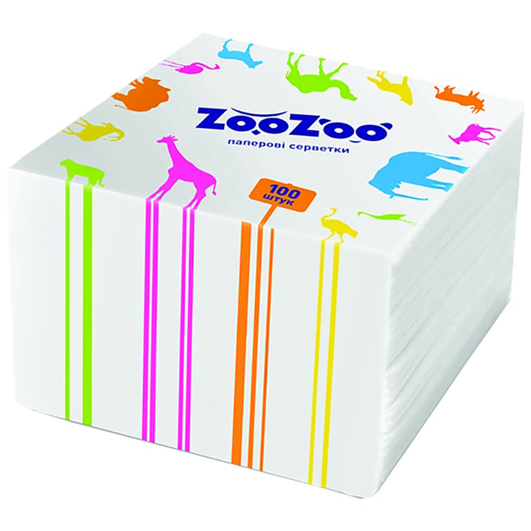 Серветки столові ZooZoo одношарові білі 24×23 см 100 шт. (4823019009293)