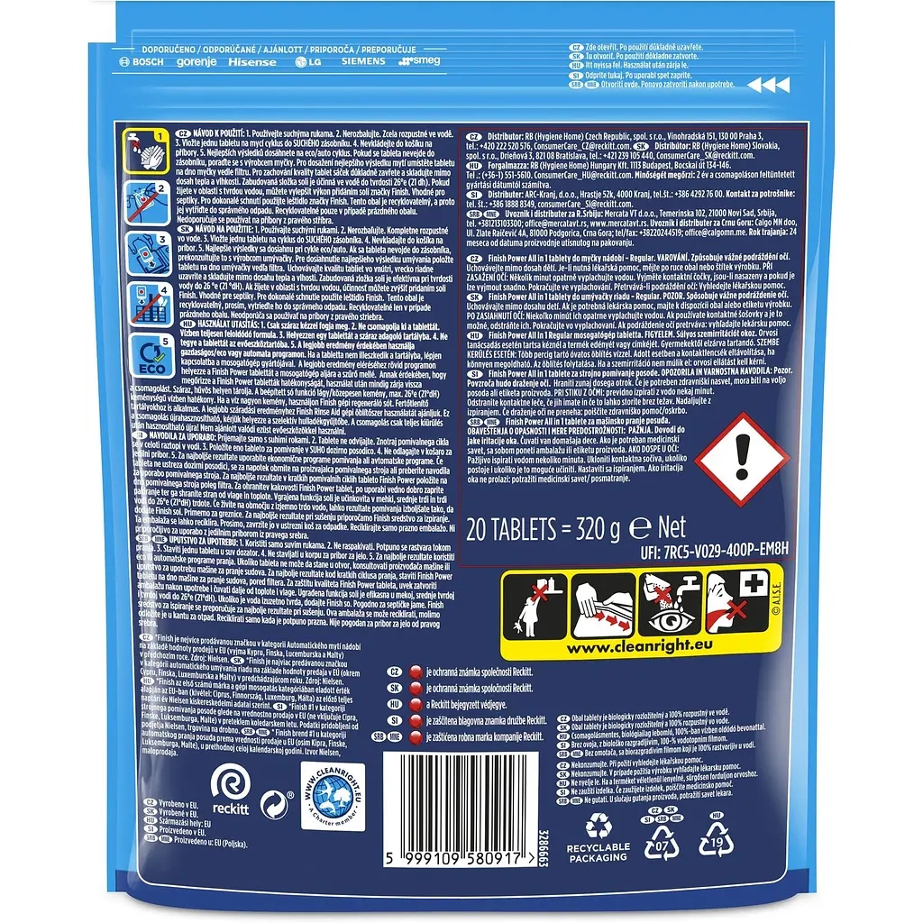 Таблетки для посудомийних машин Finish All in 1 20 шт. (5900627090215) - фото 2 Таблетки для посудомийних машин Finish All in 1 20 шт. (5900627090215) - фото 2