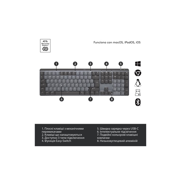 Клавіатура Logitech MX Mechanical Wireless Illuminated Performance Graphite (920-010757) - фото 6