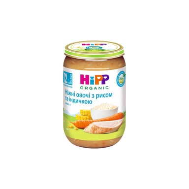 Дитяче пюре HiPP Organic Ніжні овочі з рисом та індичкою, 220 г (9062300110439) - фото 1