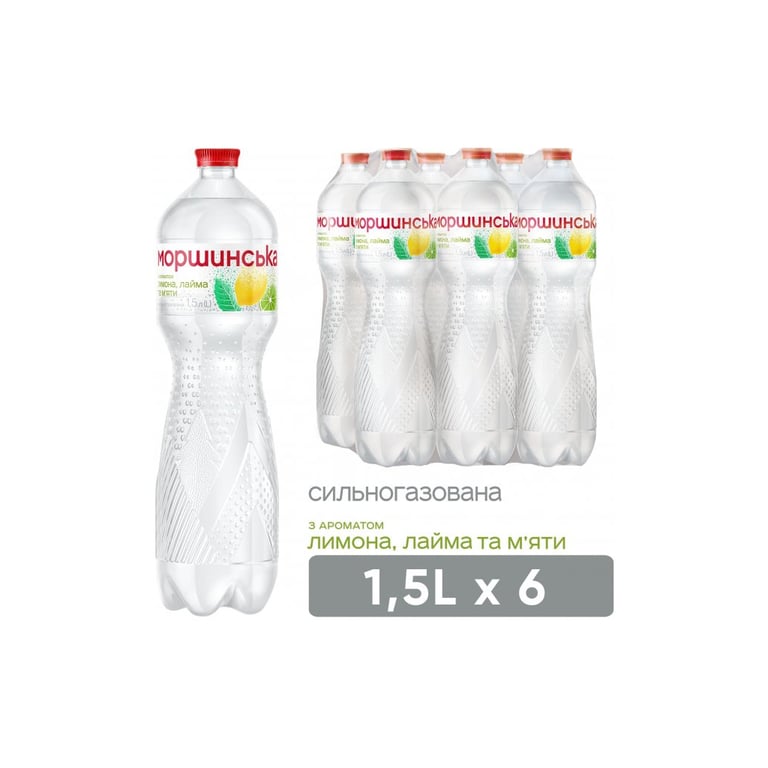 Мінеральна вода Моршинська з ароматом Лимон-Лайм-М'ята 1.5 газ пет (4820017002400) - фото 1