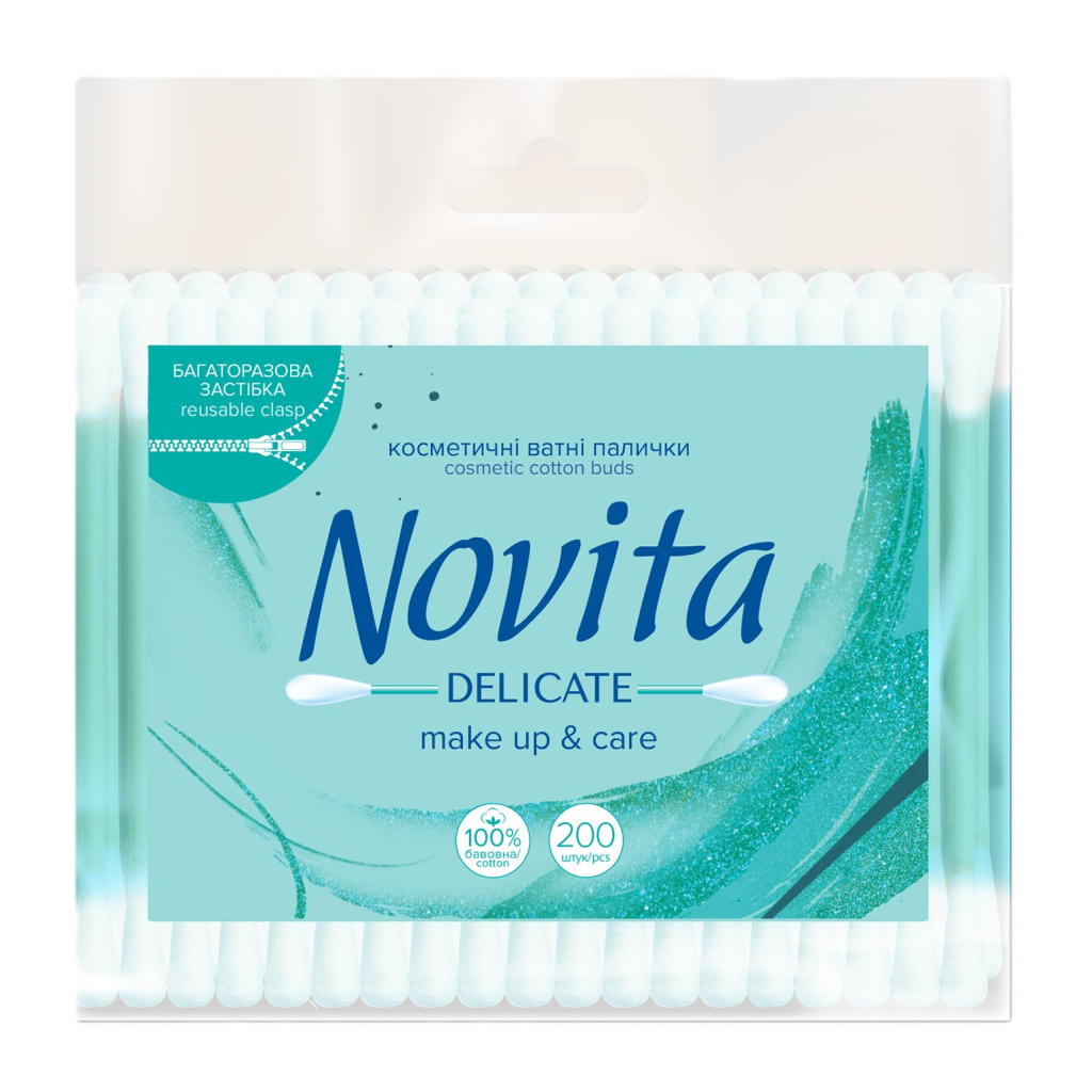 Ватні палички Novita Delicate в поліетиленовому пакеті 200 шт. (4823071615913) - головне фото