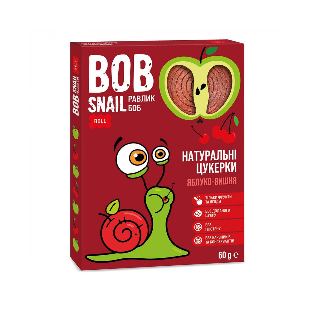 Цукерка Bob Snail Равлик Боб Яблучно-вишня 60 г (4820162520347) - фото 1