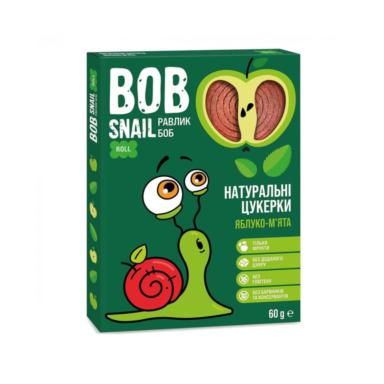 Цукерка Bob Snail Равлик Боб Яблучні з м’ятою 60 г (4820162520163)