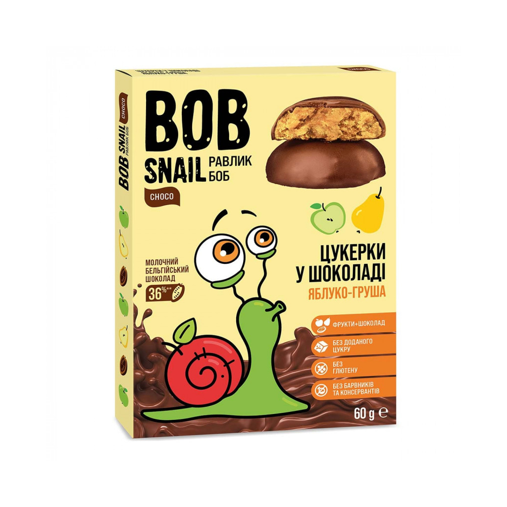 Цукерка Bob Snail Равлик Боб Яблуко Груша в молочному шоколаді 60 г (4820219341604) - фото 1