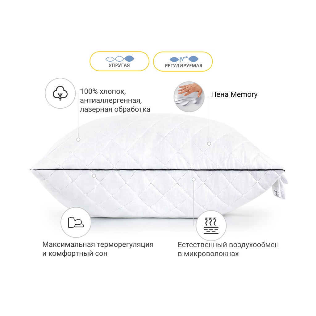 Подушка MirSon 1488 Royal Pearl memory effekt Висока 40х60 см (2200001539655) - фото 3 Подушка MirSon 1488 Royal Pearl memory effekt Висока 40х60 см (2200001539655) - фото 3