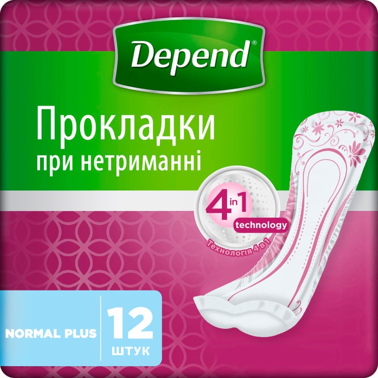 Урологічні прокладки Depend Normal Plus Pad 12 шт. (5029053546162/5029053561585) - фото 1