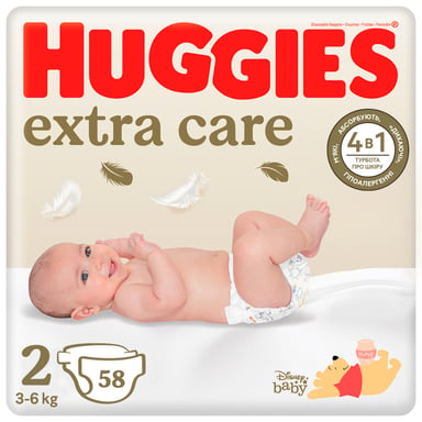 Підгузки Huggies Extra Care 2 (3-6 кг) 58 шт (5029053578071) - фото 1