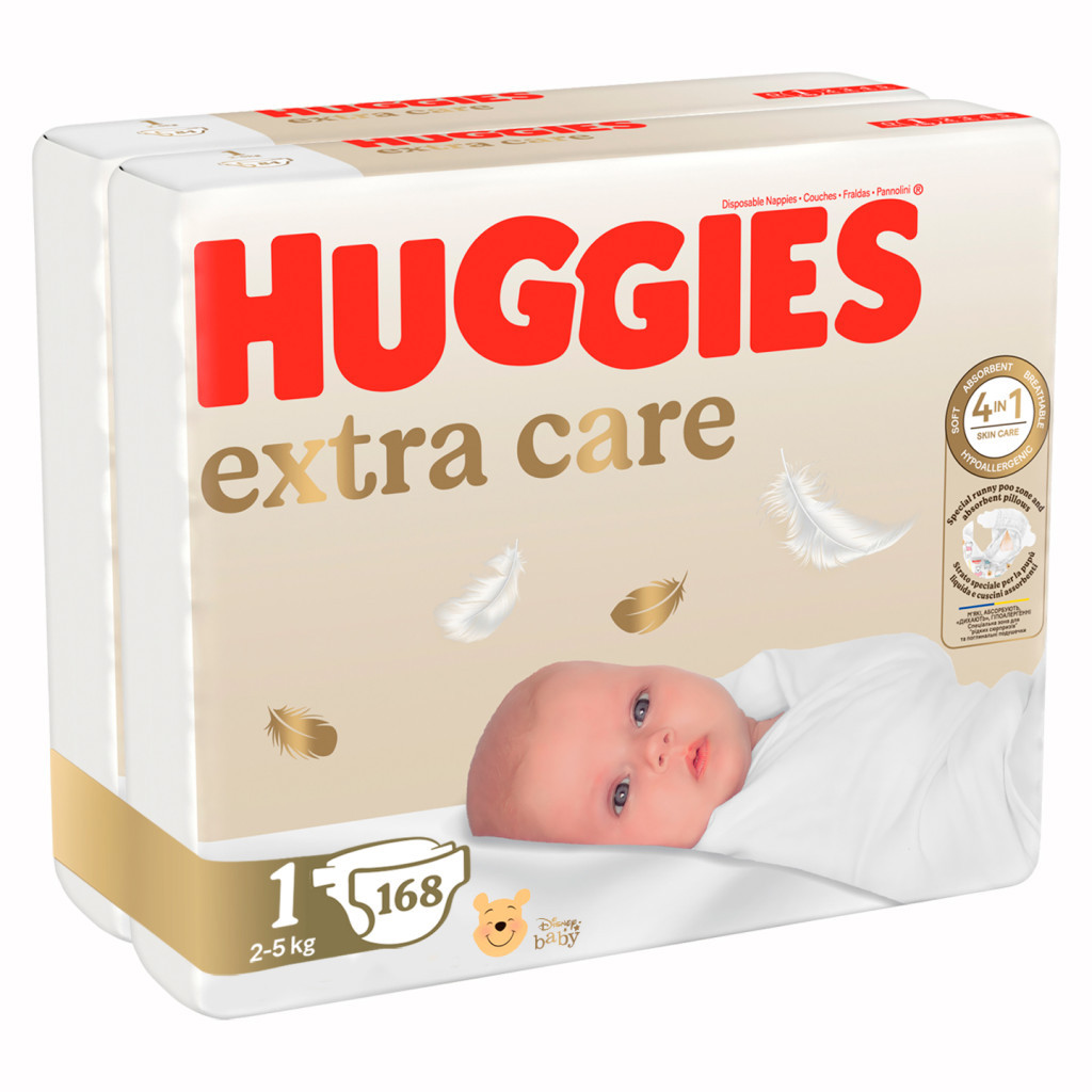 Підгузки Huggies Extra Care Розмір 1 (2-5 кг) M-Pack 168 шт (5029054234747/5029053549620) - фото 2 Підгузки Huggies Extra Care Розмір 1 (2-5 кг) M-Pack 168 шт (5029054234747/5029053549620) - фото 2