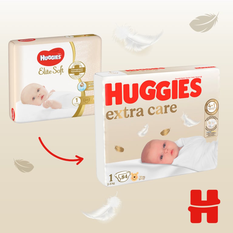 Підгузки Huggies Extra Care Розмір 1 (2-5 кг) M-Pack 168 шт (5029054234747/5029053549620) - фото 5