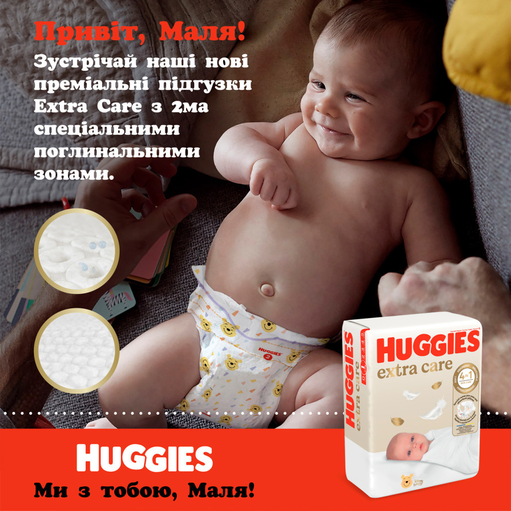 Підгузки Huggies Extra Care Розмір 1 (2-5 кг) M-Pack 168 шт (5029054234747/5029053549620) - фото 6 Підгузки Huggies Extra Care Розмір 1 (2-5 кг) M-Pack 168 шт (5029054234747/5029053549620) - фото 6